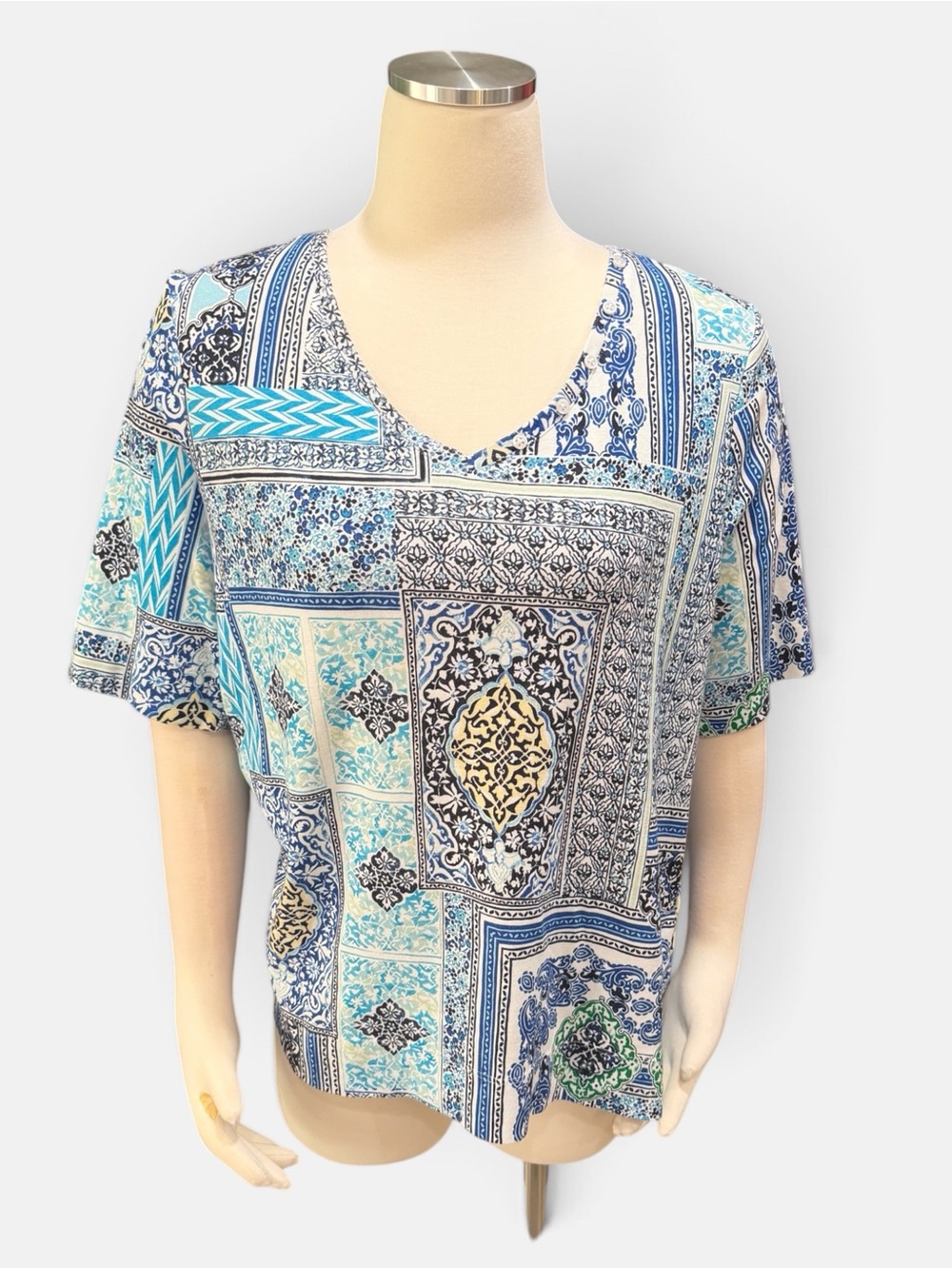Chico's Blue and White Printed Cotton Top